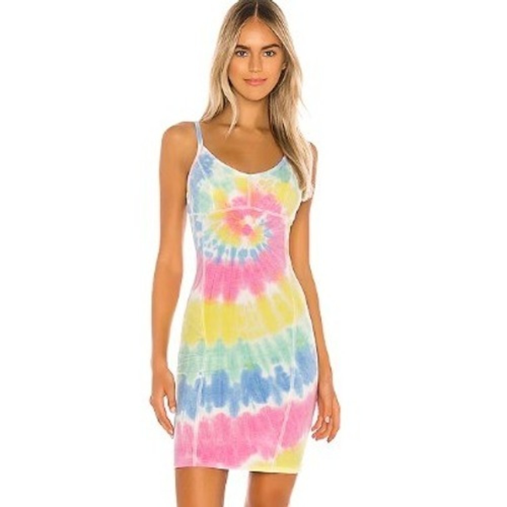 Chaser Seamed Double Scoop Bodycon Cami Mini Dress Womens XS Tie Dye